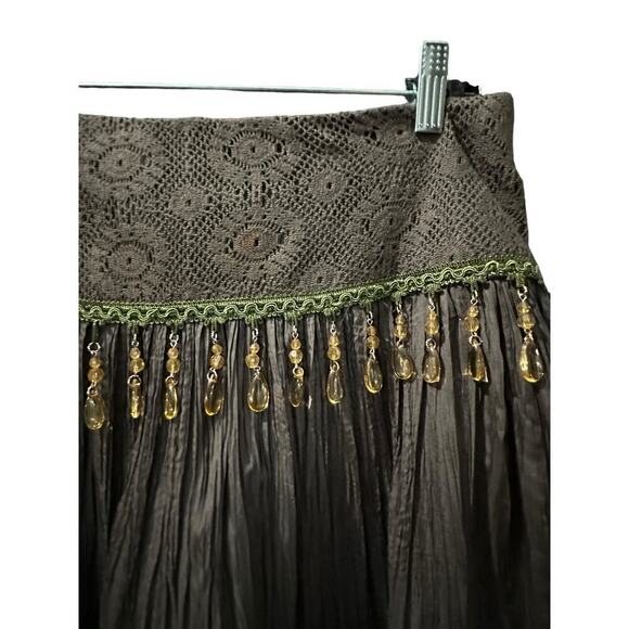 Cache Women's Green Cotton Blend Fringe Detail Midi Skirt Size 8 - Picture 4 of 9